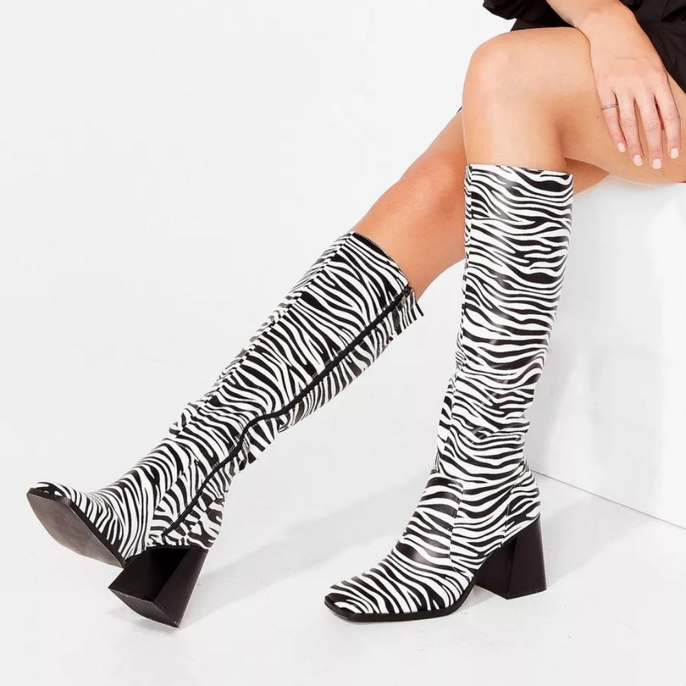 Nasty Gal Zebra Knee High Boots
